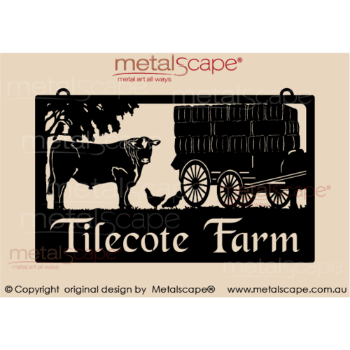 Metalscape - Farm Property Signs-Large Property Sign - Angus Steer and Hay Cart