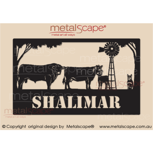 Metalscape - Farm Property Signs-Large Property Sign - Angus Cattle, Windmill, Cattle Dog