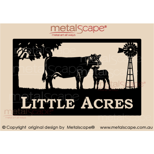 Metalscape - Farm Property Signs-Large Property Sign - Angus Cow & Calf, Windmill