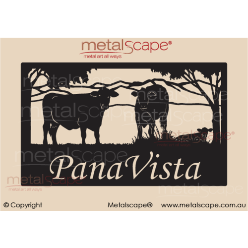 Metalscape - Farm Property Signs-Large Property Sign - Cows, Calf & Mountains Scene