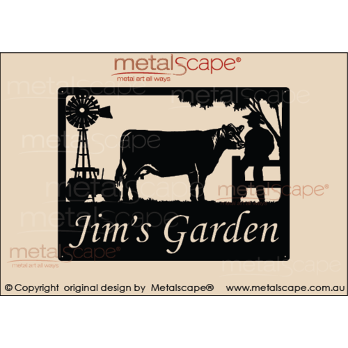 Metalscape - Farm Property Signs-Medium Property Sign - Angus Cow, Tractor and  Windmill