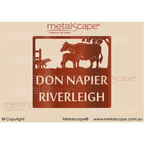 Metalscape - Farm Property Signs-Small Property Sign - Shorthorn Cow & Calf