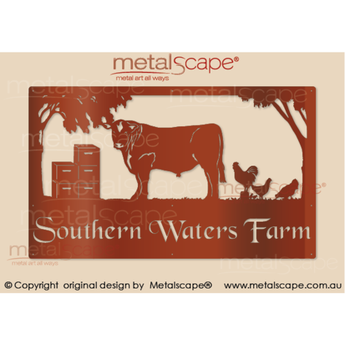 Metalscape - Farm Property Signs-Large Property Sign - Angus Bull, Bee Hives & Chickens