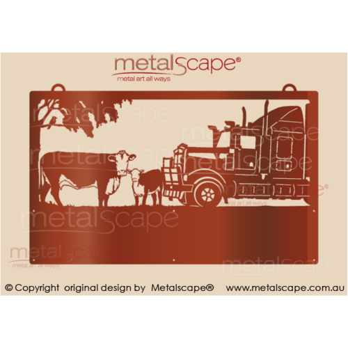 Metalscape - Farm Property Signs-Large Property Sign - Hereford Cow Calf and Kenworth Truck Cab