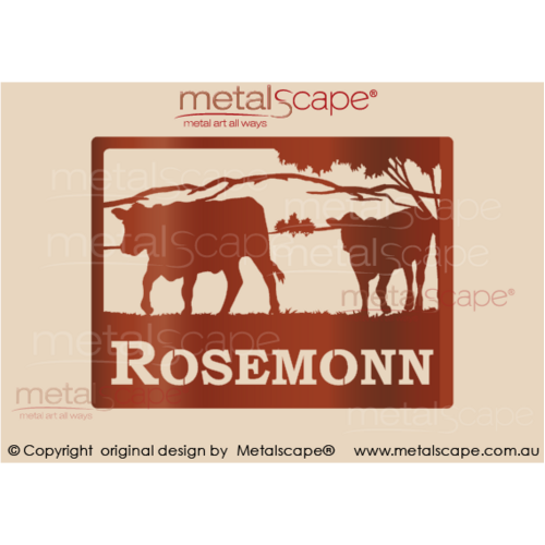 Metalscape - Farm Property Signs-Medium Property Sign  - Cows and Mountain Range