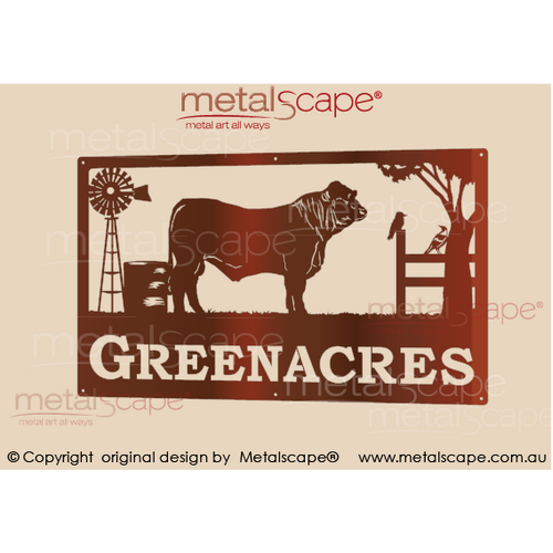 Metalscape - Farm Property Signs-Large Property Sign -  Charbray Bull, Windmill, Boab Tree, Magpie and Kookaburra