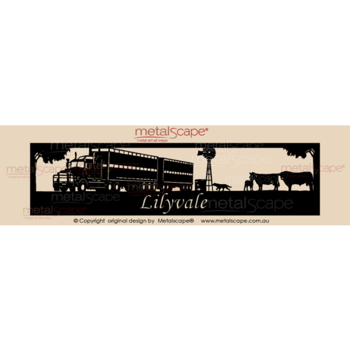 Metalscape - Farm Property Signs-Panoramic Farm Property Sign - Truck, Angus Cattle, windmill, dog