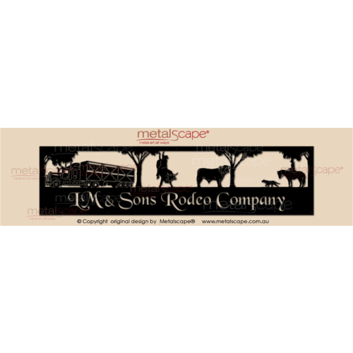 Metalscape - Farm Property Signs-Panoramic Farm Property Sign - Truck, Rodeo, Charbray bull and rider