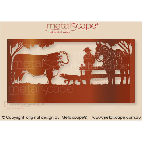 Metalscape - Farm Property Signs-XL Property Sign - Poll Hereford, Kelpie, Horse & Rider