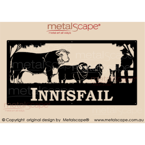 Metalscape - Farm Property Signs-XL Property Sign - Poll Hereford, Merino Ram, Ewe and Collie