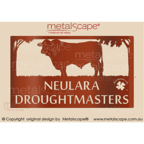 Metalscape - Farm Property Signs-XL Property Sign -Droughtmaster Bull (2 line example)
