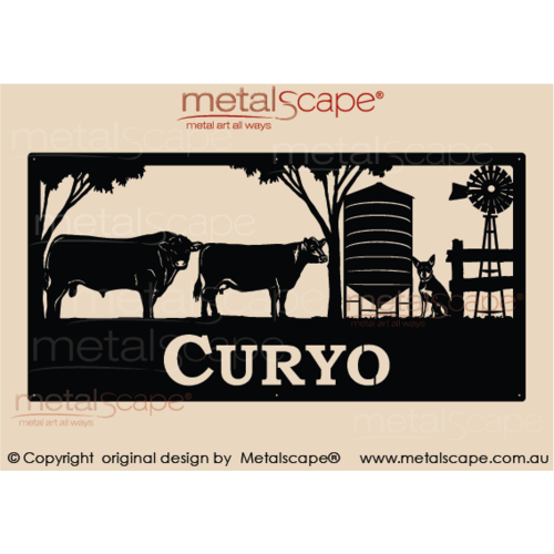 Metalscape - Farm Property Signs-XL Property Sign - Angus Bull, Cow, Grain Silo, Kelpie and Windmill