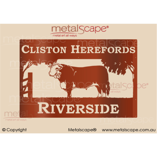 Metalscape - Farm Property Signs-XL Property Sign - Hereford Bull (2 line example)