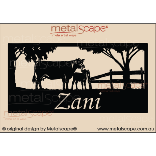 Metalscape - Farm Property Signs-XL Property Sign - Angus Cow, Calf & Fence