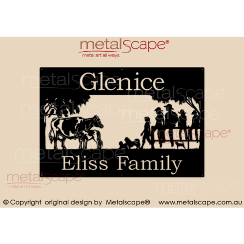Metalscape - Farm Property Signs-XL Property Sign - Friesian Cattle,  family and dogs