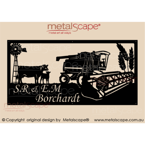 Metalscape - Farm Property Signs-XL Property Sign -Angus Cattle, Header & Wheat