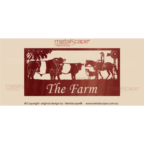 Metalscape - Farm Property Signs-XL Property Sign - Belted Galloway Cow & Calf, Collie, Rider