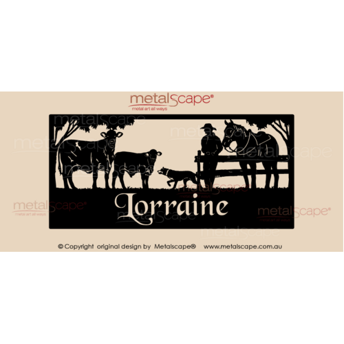 Metalscape - Farm Property Signs-XL Property Sign - Santa Gertrudis Cattle, Stockman Horse