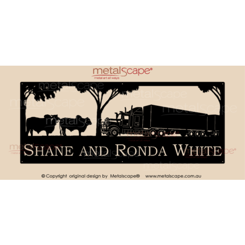 Metalscape - Farm Property Signs-XL Property Sign - Brahman Cattle and Kenworth