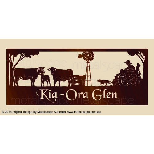 Metalscape - Farm Property Signs-XL Property Sign -  Angus Cattle, Quad Bike, Windmill and Kelpie
