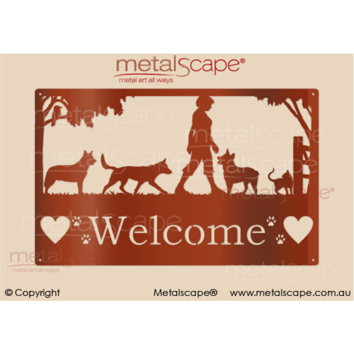 Metalscape - Farm Property Signs-Medium Property Sign - Female and 3 Kelpie Dogs