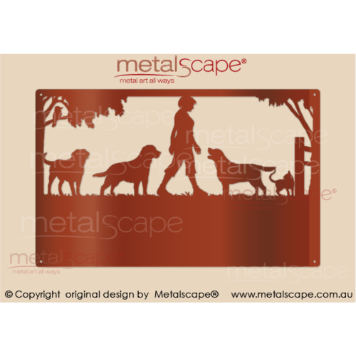 Metalscape - Farm Property Signs-Medium Property Sign - Lady with three Labrador dogs and Cat