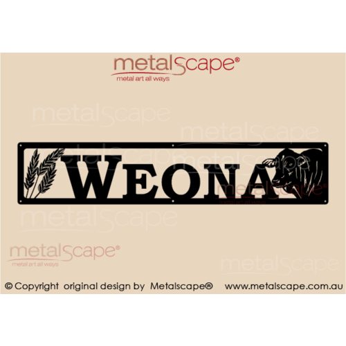 Metalscape - Farm Property Signs-Large Rectangle Sign - Santa Gertrudis Bull Head and wheat