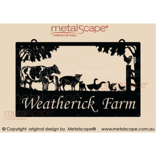 Metalscape - Farm Property Signs-Large Property Sign - Friesian Cattle, sheep & farm birds.
