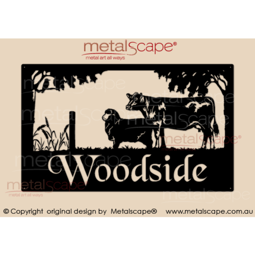 Metalscape - Farm Property Signs-Large Property Sign - Angus Cow, Merino Sheep & Wheat