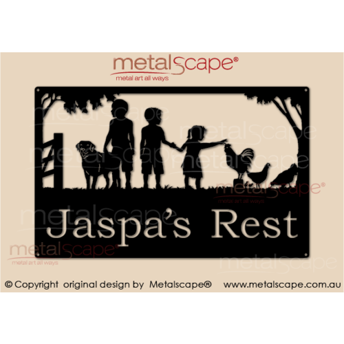 Metalscape - Farm Property Signs-Medium Property Sign - Children, dog and Chicken