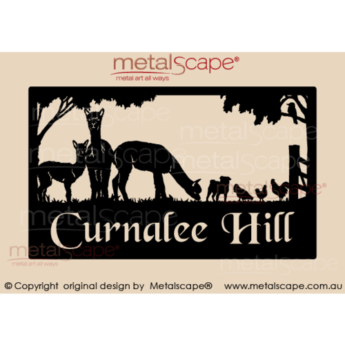 Metalscape - Farm Property Signs-Large Property Sign -  3 x Alpacas, Dog & Chickens