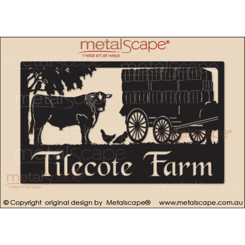 Metalscape - Farm Property Signs-Large Property Sign -Angus Bull, Hay Wagon, Chickens