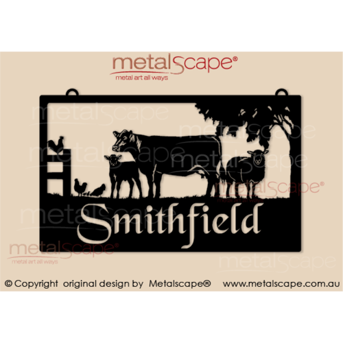 Metalscape - Farm Property Signs-Large Property Sign - Angus Cow and Calf, Sheep and Chickens