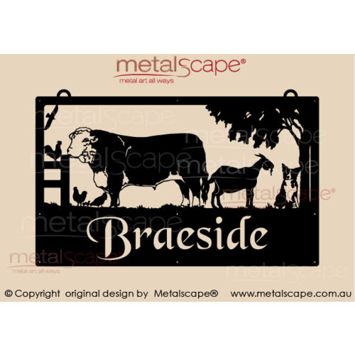 Metalscape - Farm Property Signs-Large Property Sign - Hereford Bull, Goat and Border Collie