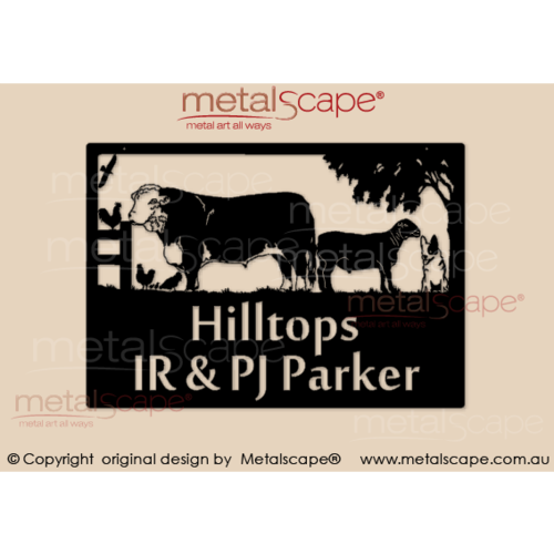 Metalscape - Farm Property Signs-Large Property Sign - Hereford Bull, Dorper Sheep & Kelpie