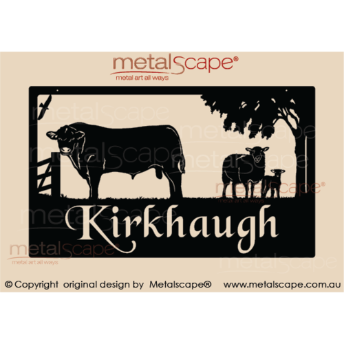Metalscape - Farm Property Signs-Large Property Sign - Murray Grey Bull, Cross breed sheep