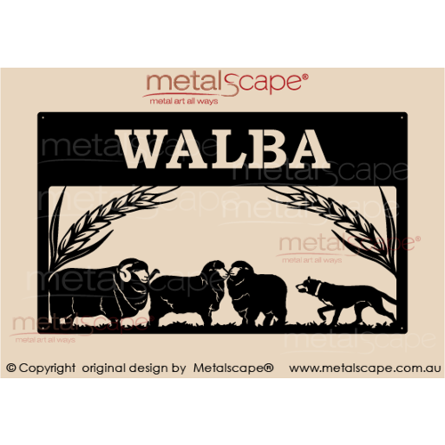 Metalscape - Farm Property Signs-Large Property Sign - Merino Ram & Ewes, Kelpie, Wheat Heads
