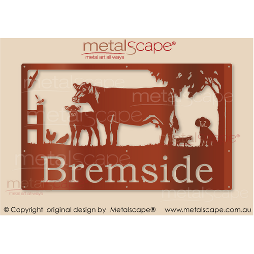 Metalscape - Farm Property Signs-Large Property Sign -  Angus Cow & Calf, Poodle, Cat & Chickens