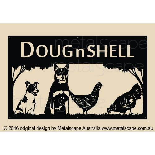 Metalscape - Farm Property Signs-Large Property Sign - Jack Russell, Blue Healer and Chickens