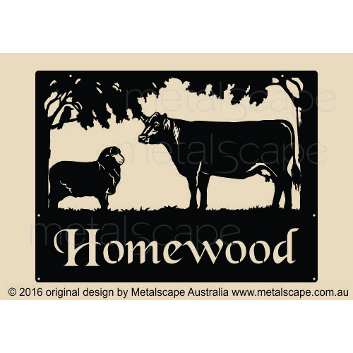 Metalscape - Farm Property Signs-Medium Property Sign - Merino Ewe & Angus Cow