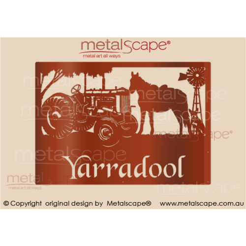 Metalscape - Farm Property Signs-Large Property Sign -Fordson Tractor, Horse, Kelpie & Windmill