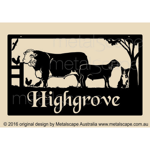 Metalscape - Farm Property Signs-Large Property Sign -Hereford Bull, Dorper Sheep, Collie, Boab Tree