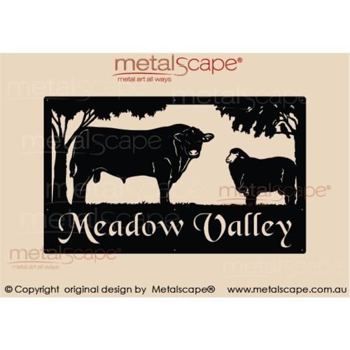 Metalscape - Farm Property Signs-Large Property Sign - Murray Grey Bull and Merino Ram