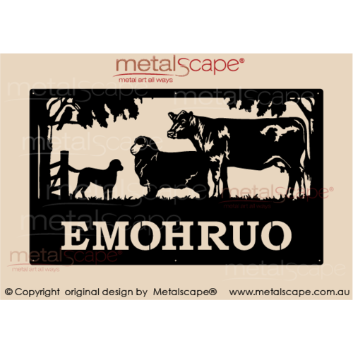 Metalscape - Farm Property Signs-Large Property Sign - Merinos and Angus Cow