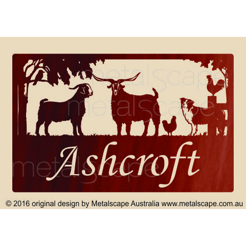 Metalscape - Farm Property Signs-Medium Property Sign - Cashmere Goats, Collie, Chickens