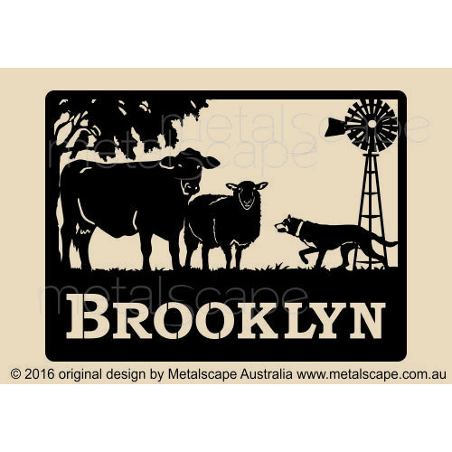 Metalscape - Farm Property Signs-Medium Property Sign -  Angus Cow, Cross Breed Ewe, Kelpie and Windmill
