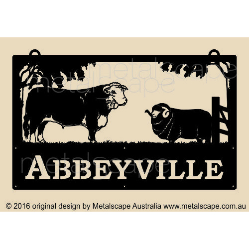 Metalscape - Farm Property Signs-Large Property Sign - Hereford Bull and Merino Ram