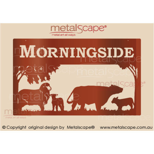 Metalscape - Farm Property Signs-Large Property Sign - Merino Ewe and Lamb, Cow and Calf