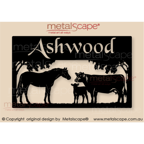 Metalscape - Farm Property Signs-Large Property Sign -  Angus Cow & Calf with Horse