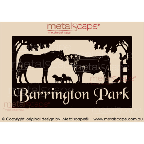 Metalscape - Farm Property Signs-Large Property Sign - Angus Steer, Horse & Staffy Dogs